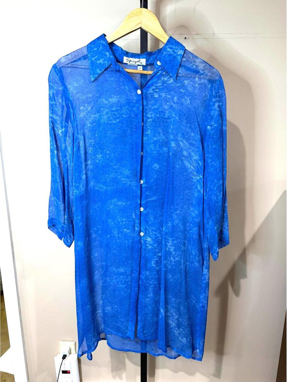Spiegel Small Blue Sheer Long Sleeve Button-Up Dress
